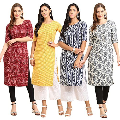 Image of Pinkmint Women's Crepe Digital Print Straight Kurta (Pack of 4)