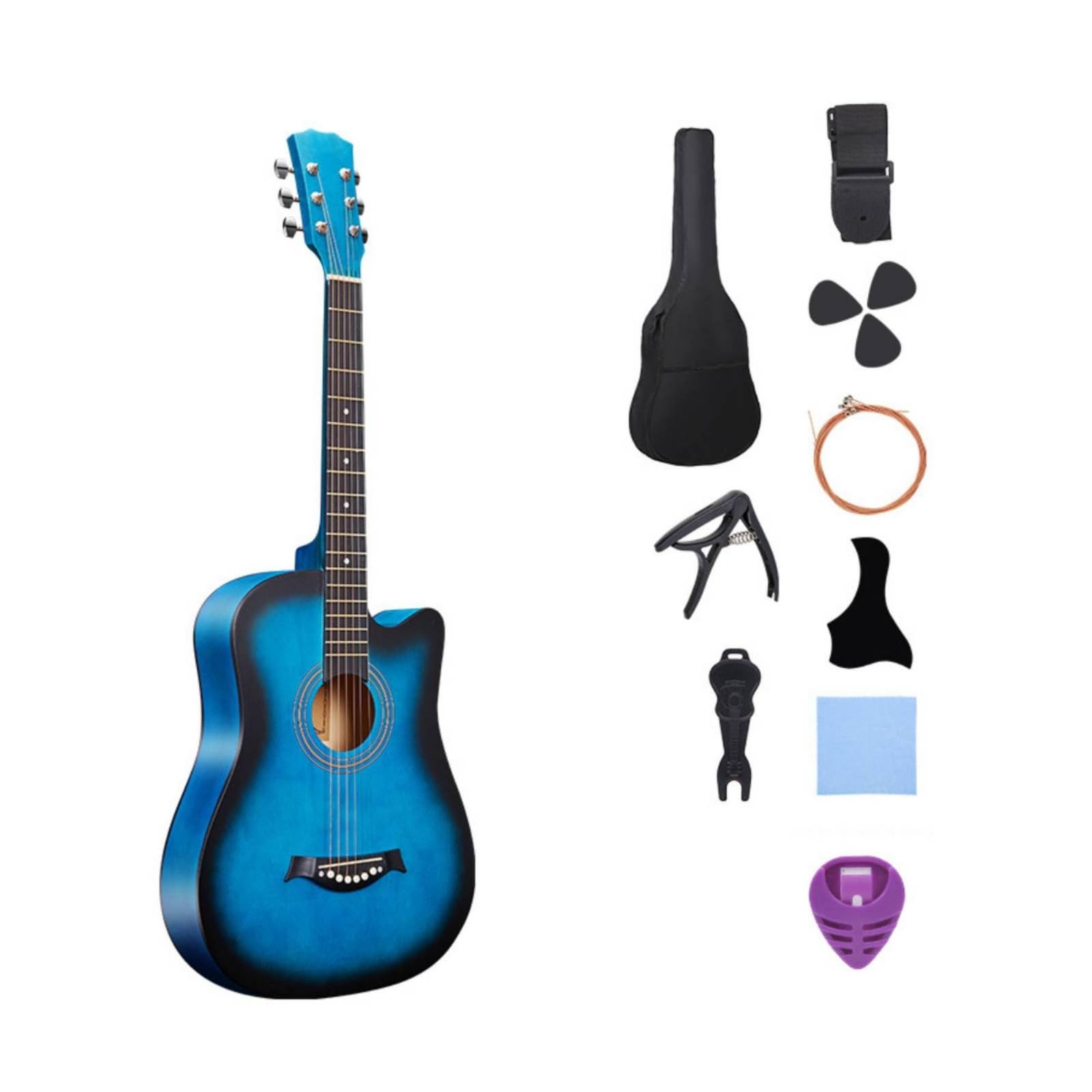 Chitarra Acustica da Chitarra Folk Leggero Strumento per Principianti, Studenti, Casa, Blu Sfumato