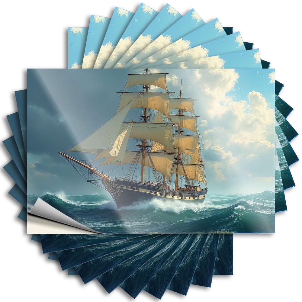 A Majestic Sailing Ship Navigates Through Turbulent Waters Under A Dramatic Sky. Neutral Decal | Bar Room Decor Waterproof Vinyl Bumper Teens Removable Decal Peel Stick(12X18CM)