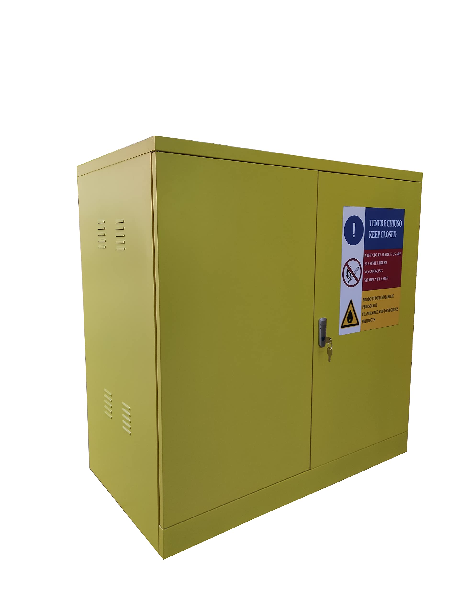 Armadio per Solventi ed Infiammabili con Ripiani a Vasche 100x55x100 cm in Lamiera Verniciata Giallo RAL 1004