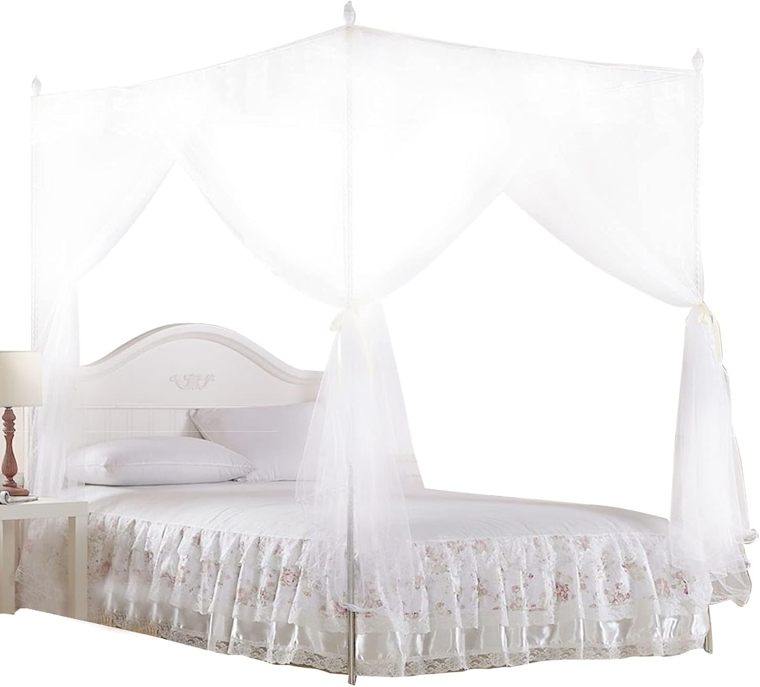 GIFTER Luxury Princess Style Bed Curtain Canopy Netting Polyester Net with Three Side Openings Breathable Easy Access Machine Washable