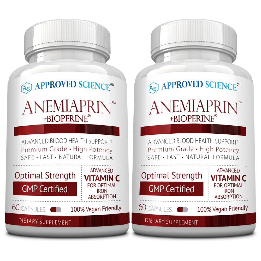 Approved ScienceAnemiaprin - Absorbable Iron, Vitamin C - Gentle On Stomach - 120 Capsules - 2 Month Supply - Non-GMO, Vegan
