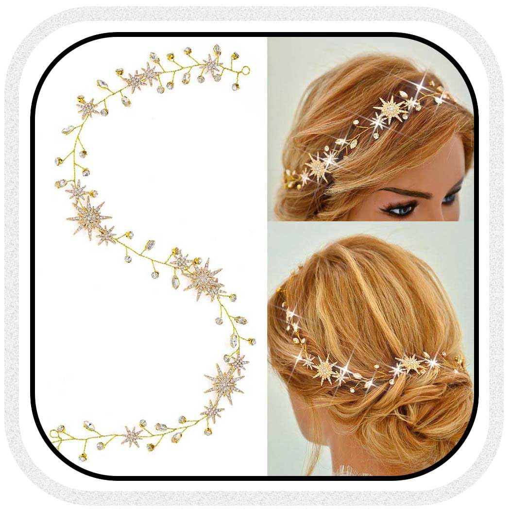 Gold Star Wedding Headband Rhinestone Crystal Bridal Hair 