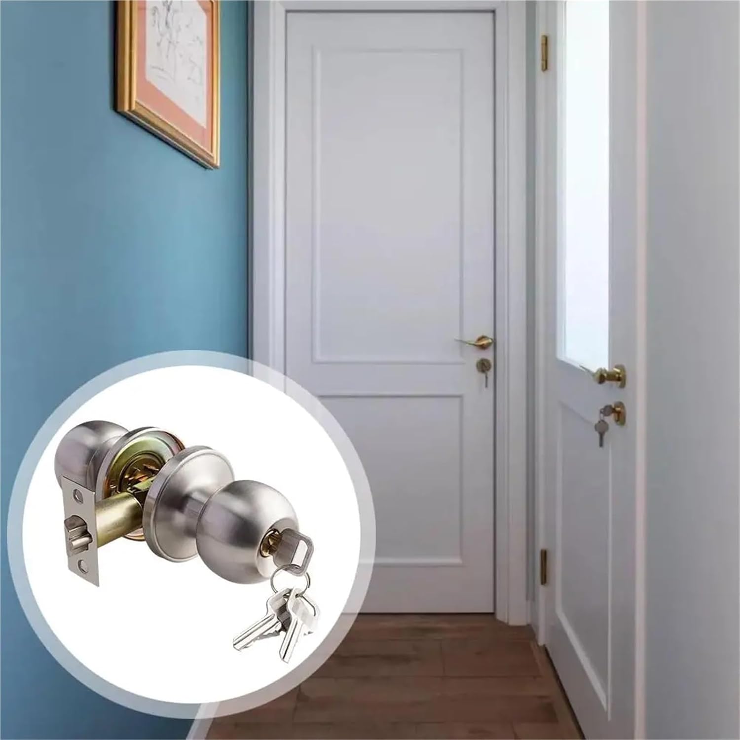 1 Kit Aluminum Alloy Globular Door Knobs Rotation Lock Knobset Handle Metal Knob with Key for Bedrooms Living Rooms