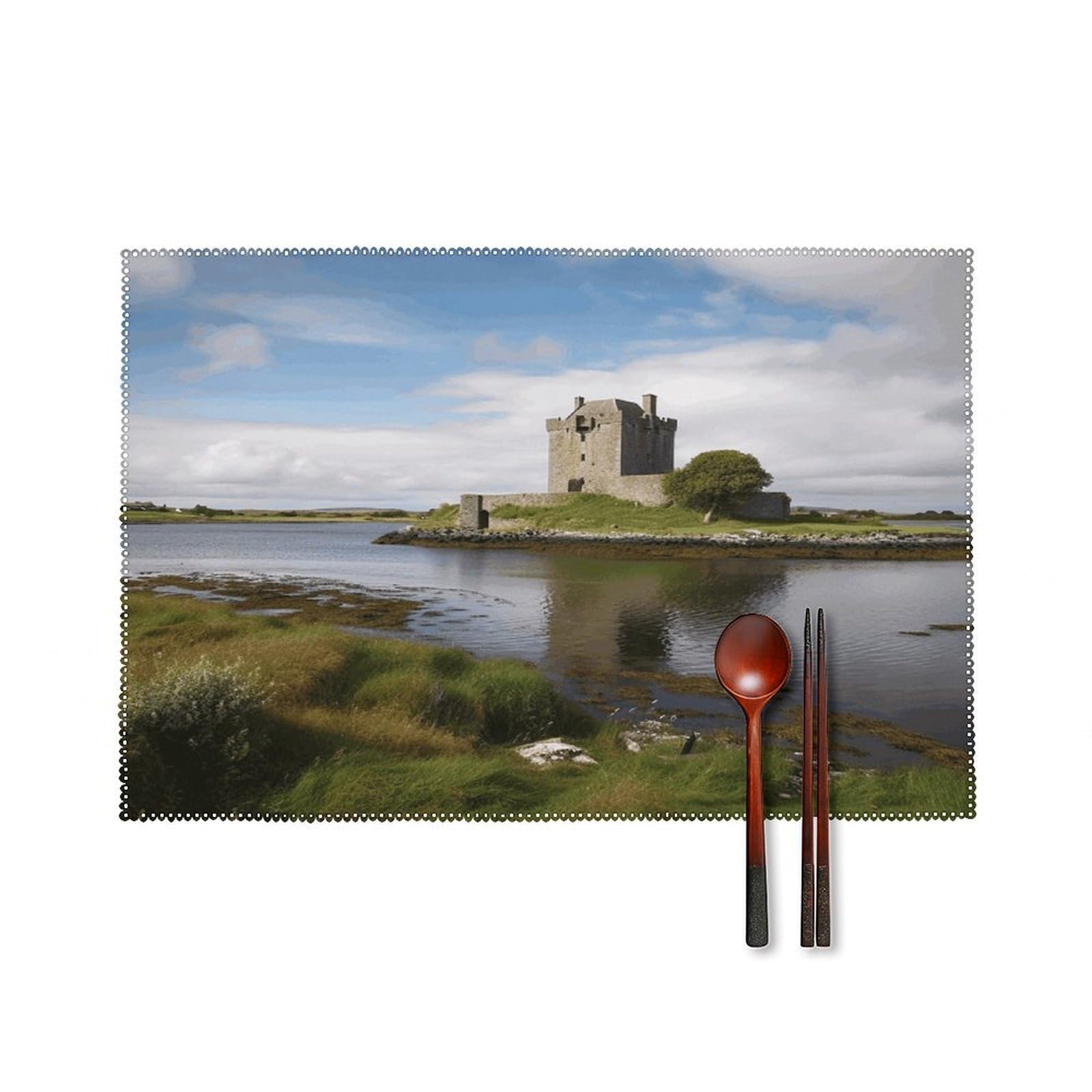 View of The Dunguaire Castle Placemats Set of 4 Heat Resistant Non-Slip Place Mats for Dining Table Washable Placemat Wipeable Dining Table Mat Canvas Place Mats Dining Table Decor