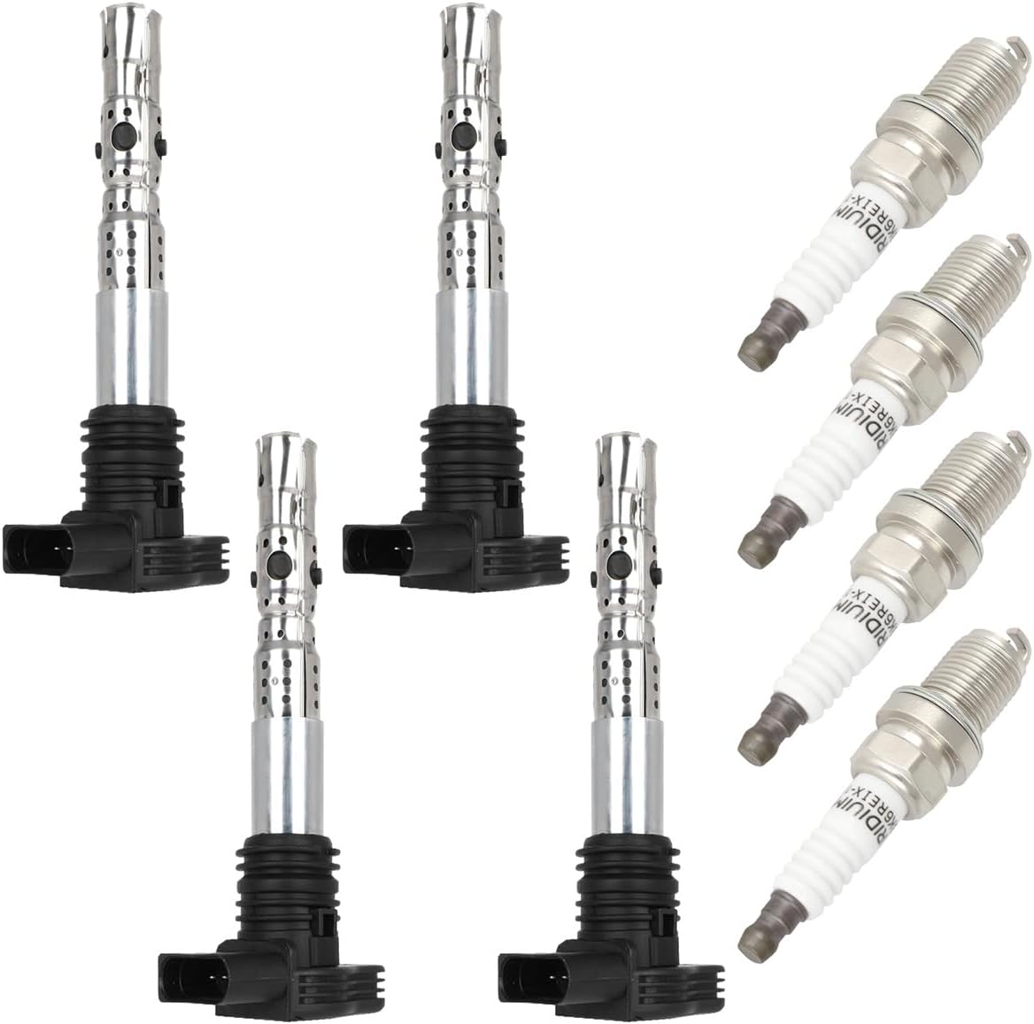 ECCPP 4 ignition coils with 4 iridium Spark Plugs,UF411,for Volkswagen,for Jetta 2001-2005,Passat,for Golf,for Beetle &,for Audi A4,A4 Quattro,A6 Quattro,TT,TT Quattro,Allroad Quattro,UF411