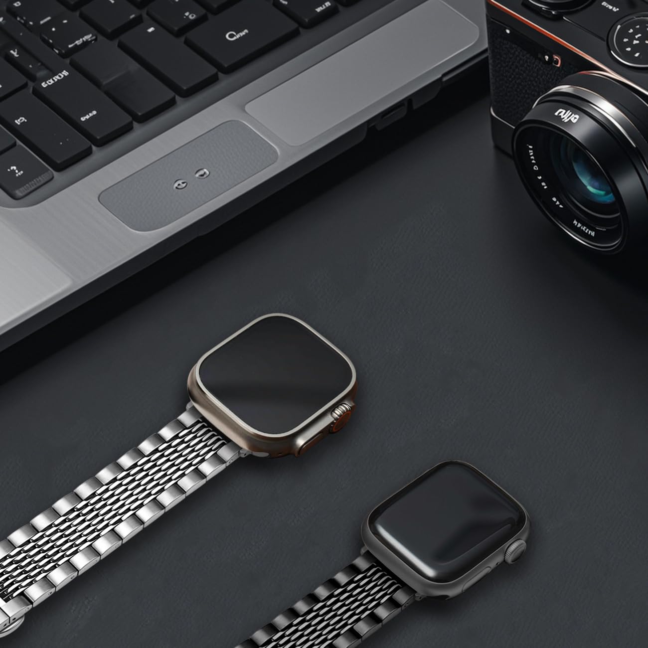 Bracelet de rechange en maille métallique dorée pour homme et femme, compatible avec Apple Watch 42 mm/44 mm/45 mm/49 mm pour iWatch Series 10/9/8/7/6/5/4/3/2/1 Ultra/SE