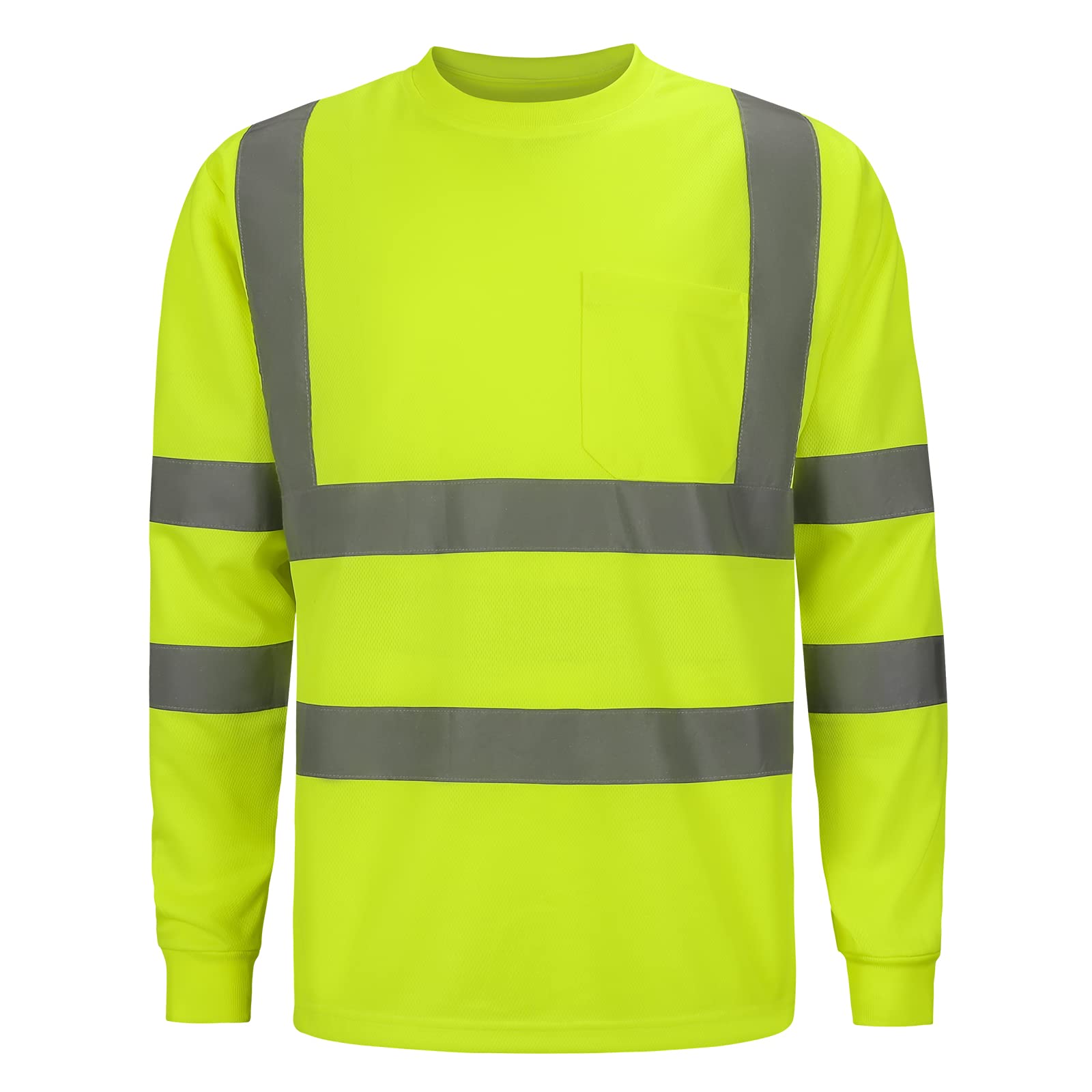 DPSAFETY High Visibility Class 3 Shirts，Hi Vis Safety Long Sleeve Quick Dry Mesh Construction Work