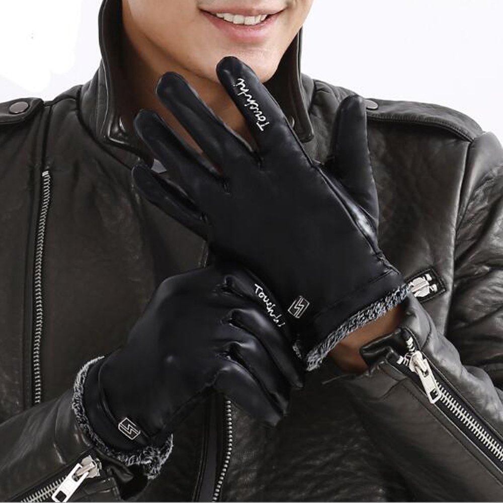 Guantes de invierno de piel sintética para mujer y hombre, con forro cálido, guantes de conducción para motocicleta