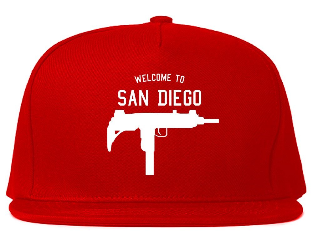 Welcome to San Diego Uzi Machine Gun California Snapback Hat Cap Red