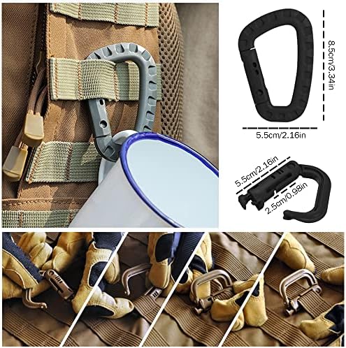 48PCS Tactical Gear Clip Set Molle Webbing Attachments for Backpack Bag Vest Belt with Nylon Strap Hook, D Ring Grimlocks Locking, Web Dominators, Elastic Strings and Molle Accessories