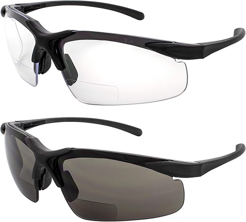 Global Vision Apex 2.5 - Gafas de seguridad bifocales, 2 pares de lentes transparentes y ahumadas