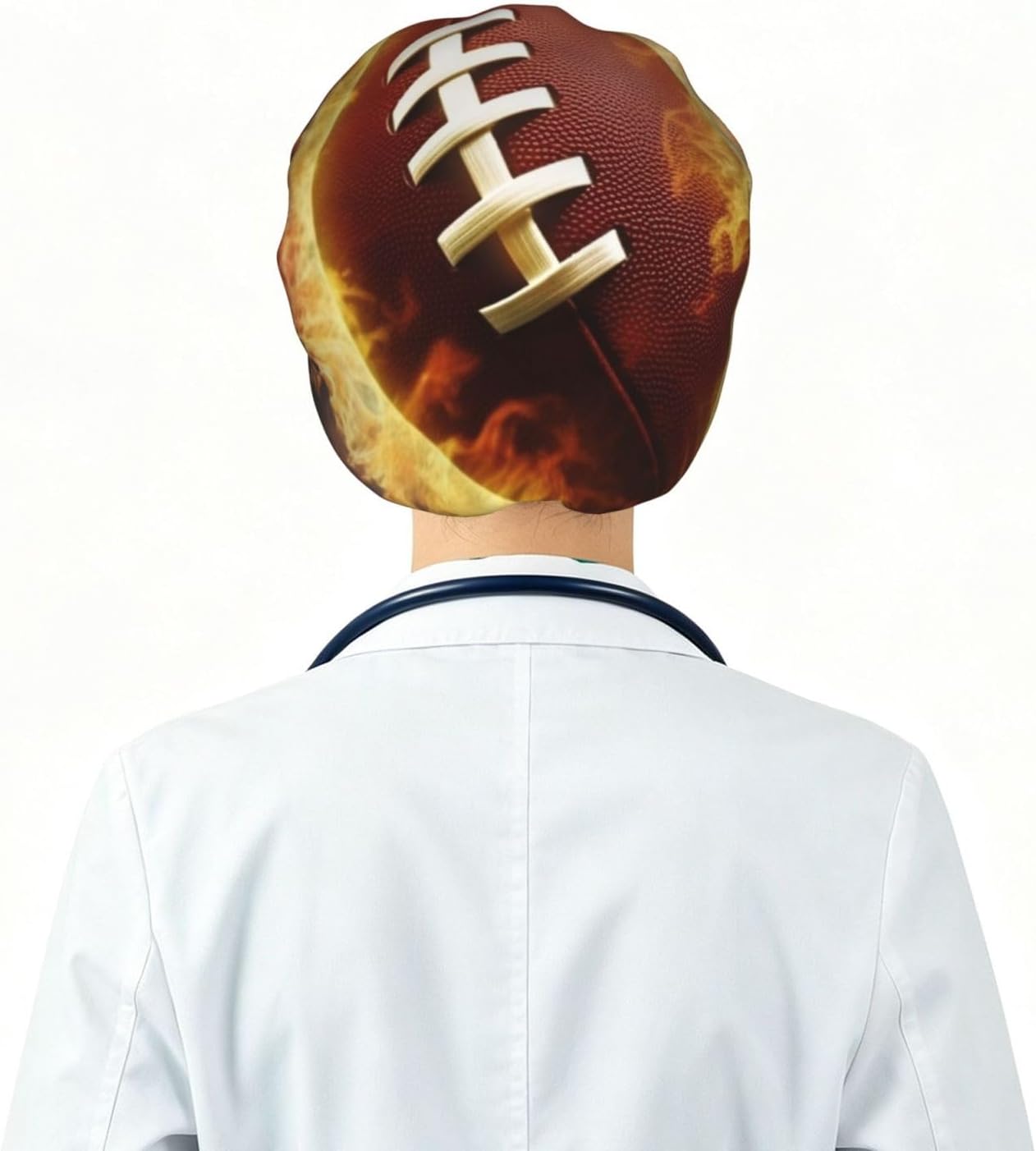 Flaming American Football Bouffant Cap with Buttons, Sweatband Cap