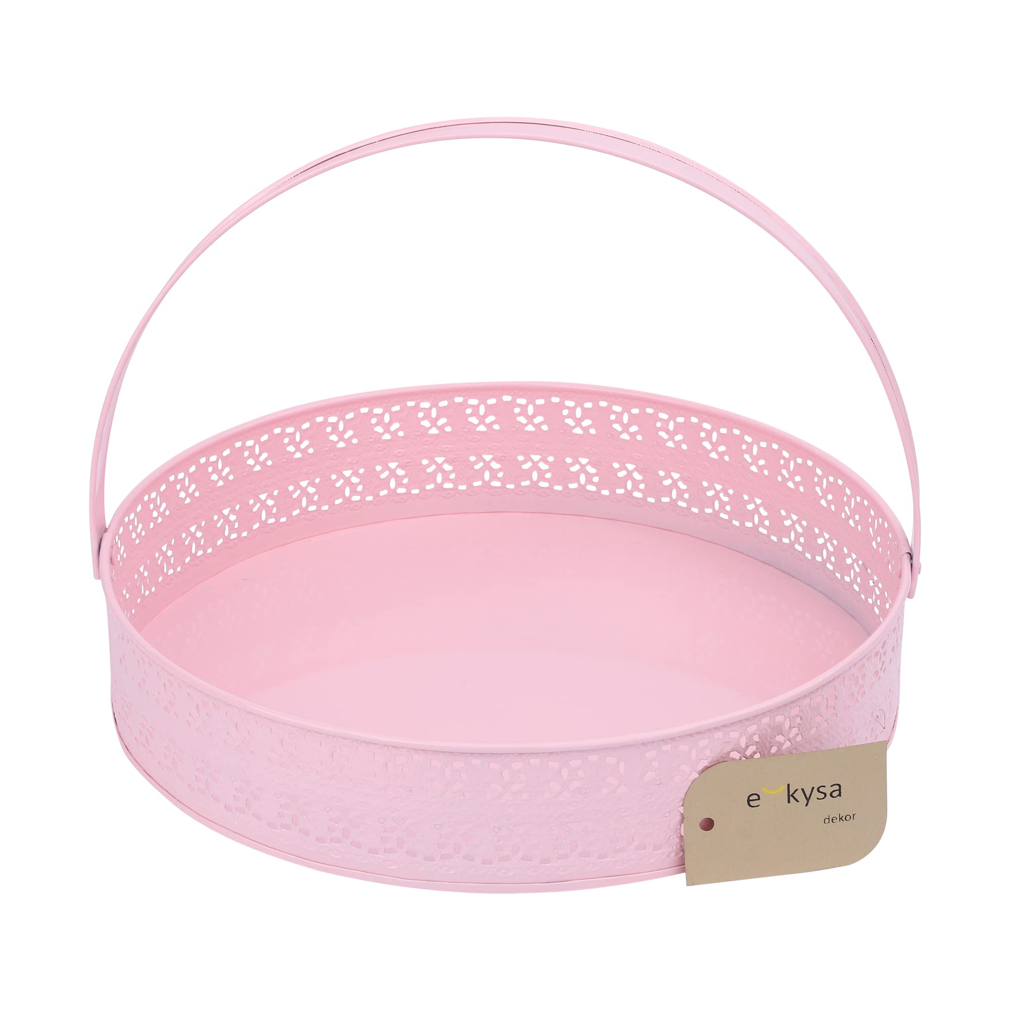ekysa dekormetal multipurpose hamper Fancy Basket / Tray / Platter with handles for Packing, Gifting, Decoration - Baby Pink (30*6 cm)