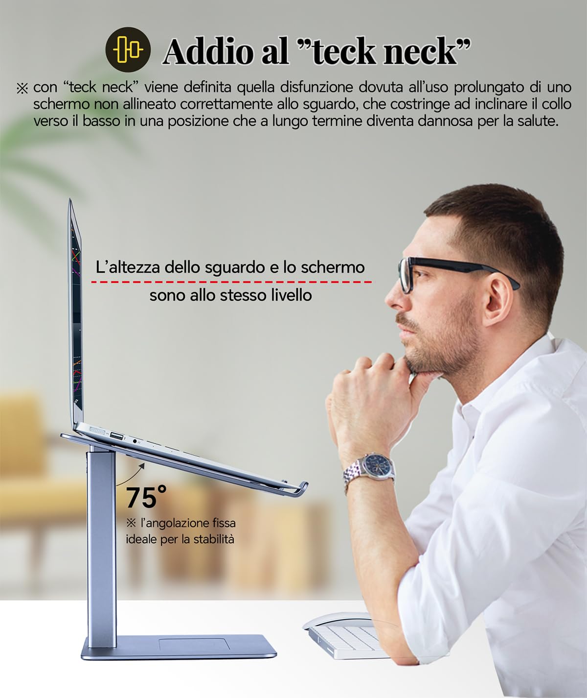 supporto pc portatile, supporto computer da seduti e in piedi, 16 livelli di altezza, standing desk converter, supporto pc dj, per portatile da 13" a 16,5", grigio