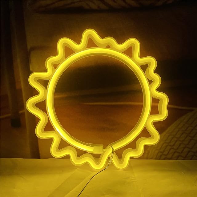QiaoFei Sun Neon Sign Lights Led Signs with USB or Battery Operated Decor for Kid's Room Bedroom Bar Restaurant Game Room Christmas Valentine's Day Birthday Party LED Art Decoration Light-Yellow