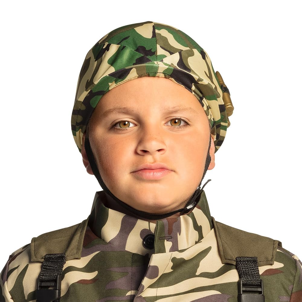 Boland 01413 - kask wojskowy dla dzieci, kamuflaż, kolory maskujące, regulowany rozmiar, z amunicją, żołnierz, armia, kostium, karnawał, impreza tematyczna