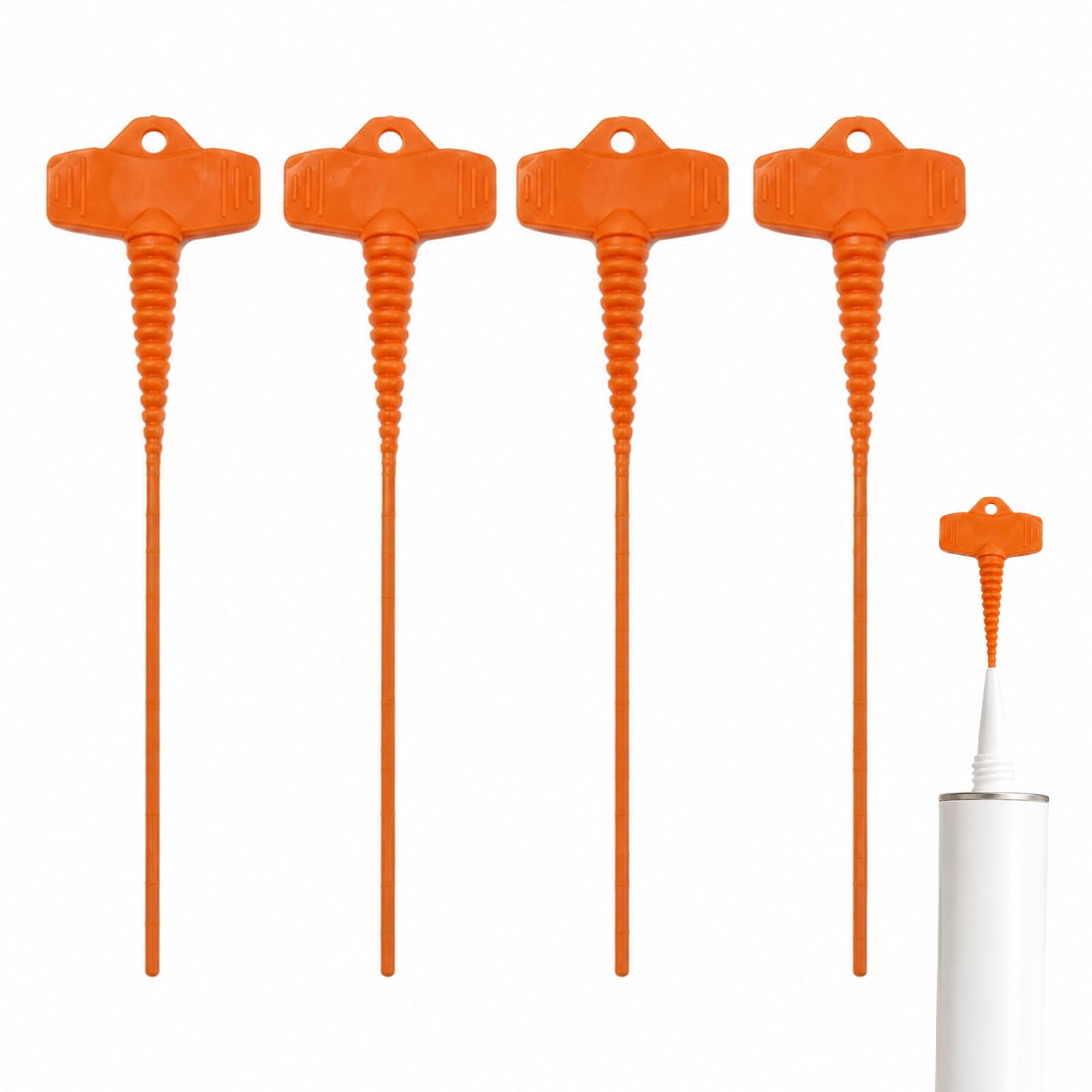 Tinminx 4 Pcs Caulk Saver Caps, Orange PP Plastic Sealant Nozzle Stoppers for Silicone, Caulk, Adhesive Tubes and Open Cartridge Tips, Fits 4-10 mm Bore