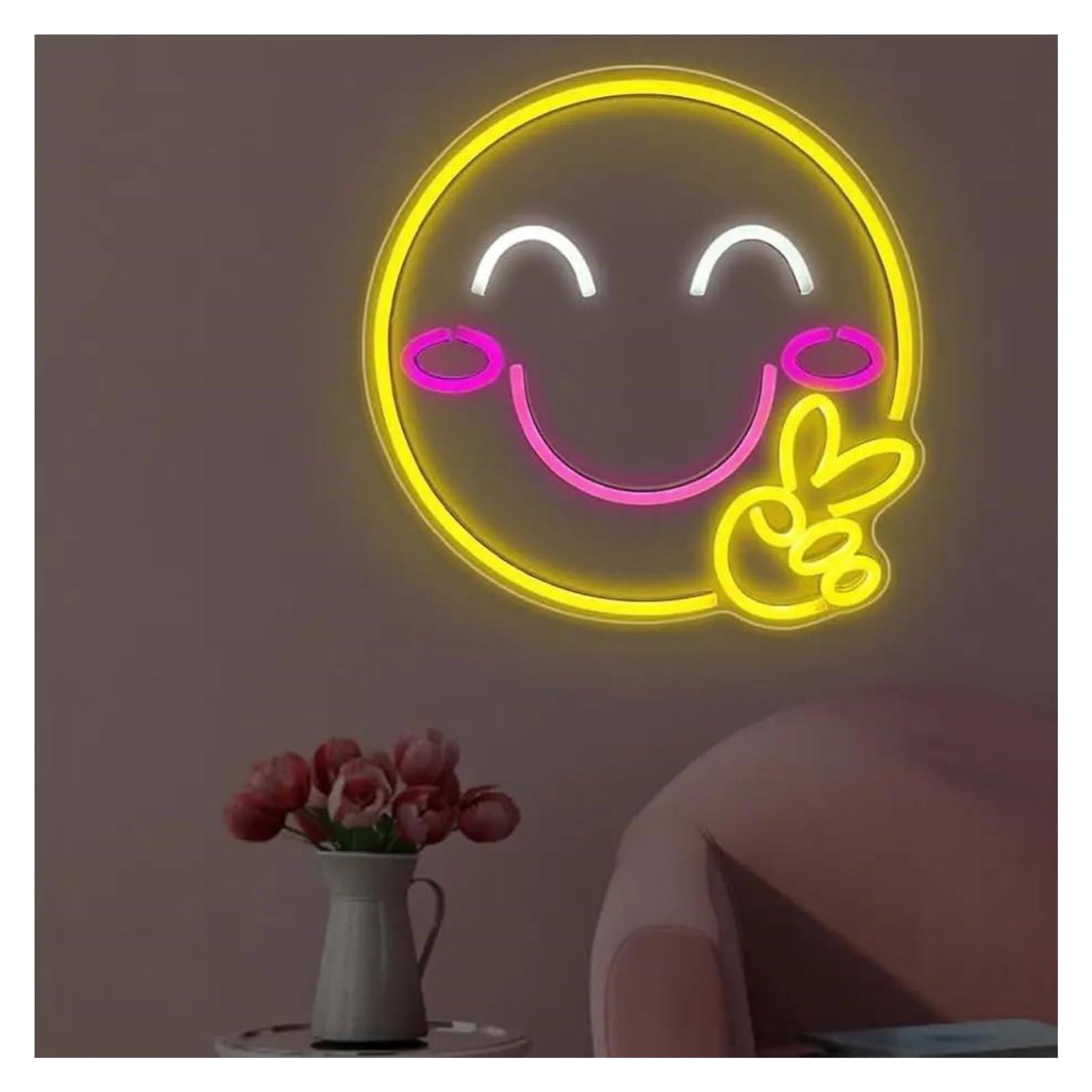 LEMST Sign Lamp Smile Face Neon Signs USB Powered, Smile Face Gesture Neon Lights Suitable for Party Wall Decor Glow Sign 32cmx32cm