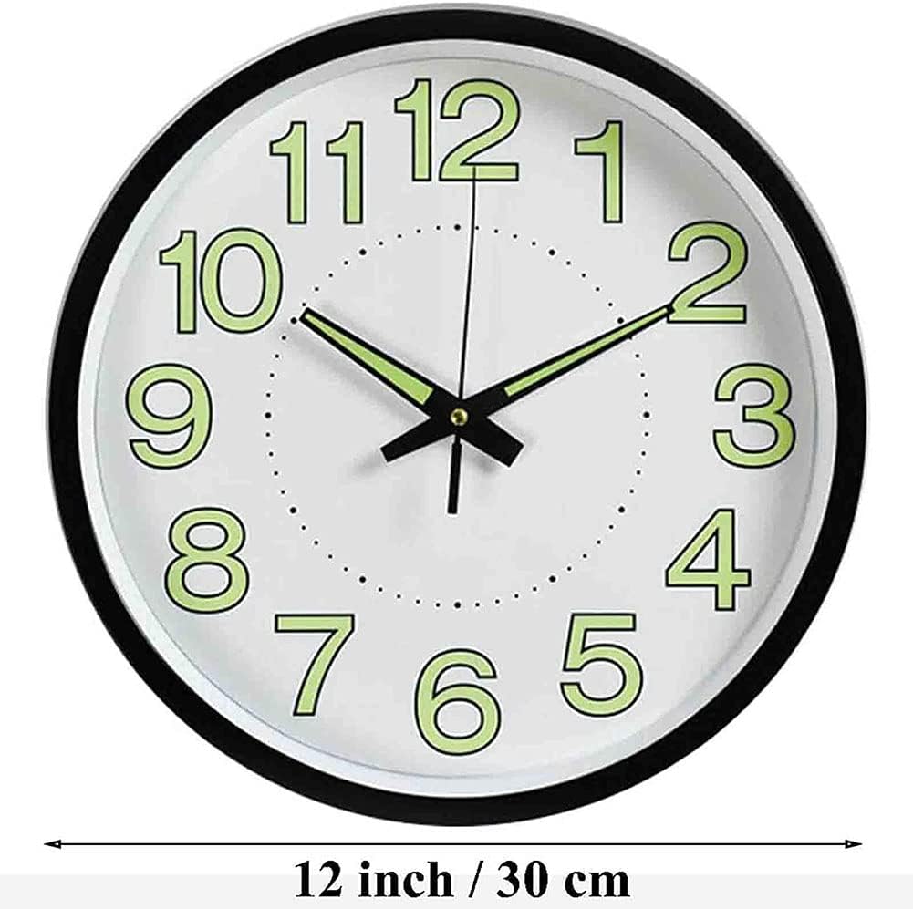 Wall Clock with Nightlight 12 Inch Glow Fluorescent Luminous Large Garden Clock Quartz Movement Silent Waterproof Outdoor Clock Decoration Outdoor Clock,B