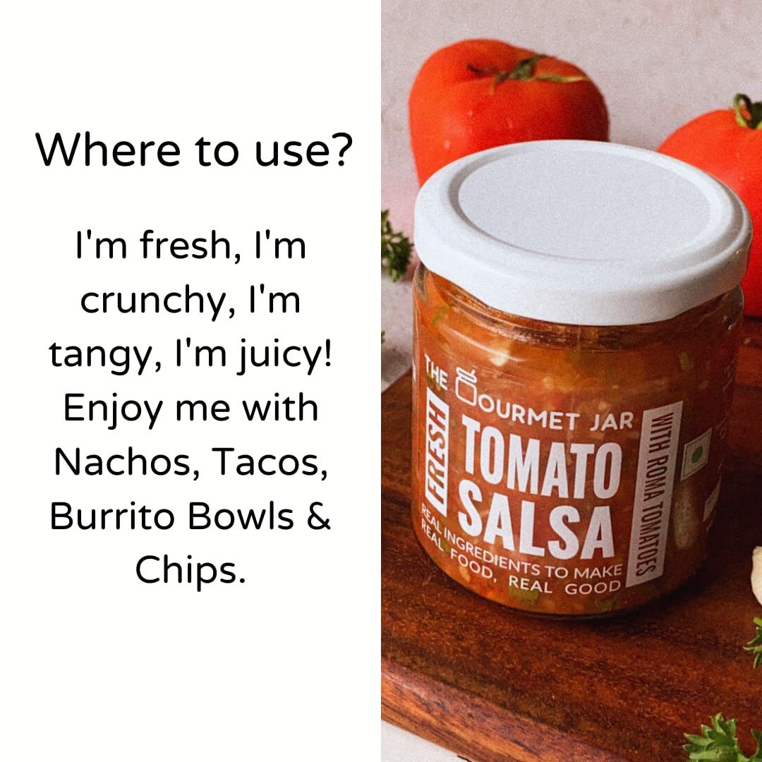 The Gourmet Jar Fresh Tomato Salsa 190g|100% Natural & No Preservatives |Mexican Salsa|Made with Real Tomatoes|Fresh, Herby, Tangy| Enjoy it with Nachos, Tacos, Burrito Bowls & Chips| Pack of 2 - Image 7 thumbnail