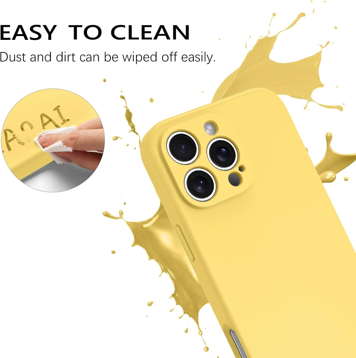 GUAGUA for iPhone 16 Pro Max Silicone Case, Compatible with Magsafe Soft Gel Rubber Slim Microfiber Lining Cushion Texture Cover Shockproof Protective Phone Case for iPhone 16 Pro Max 6.9", Yellow - Image 2