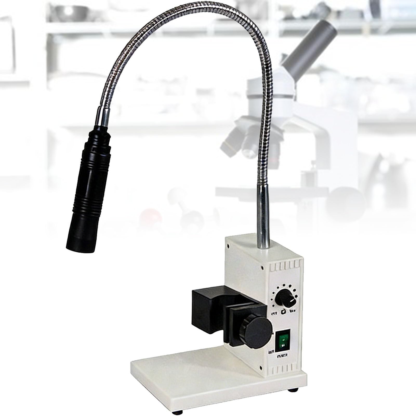 Iluminadores LED de microscopio de fibra óptica con cuello de cisne flexible, brillo ajustable y apertura para microscopios de zoom estéreo