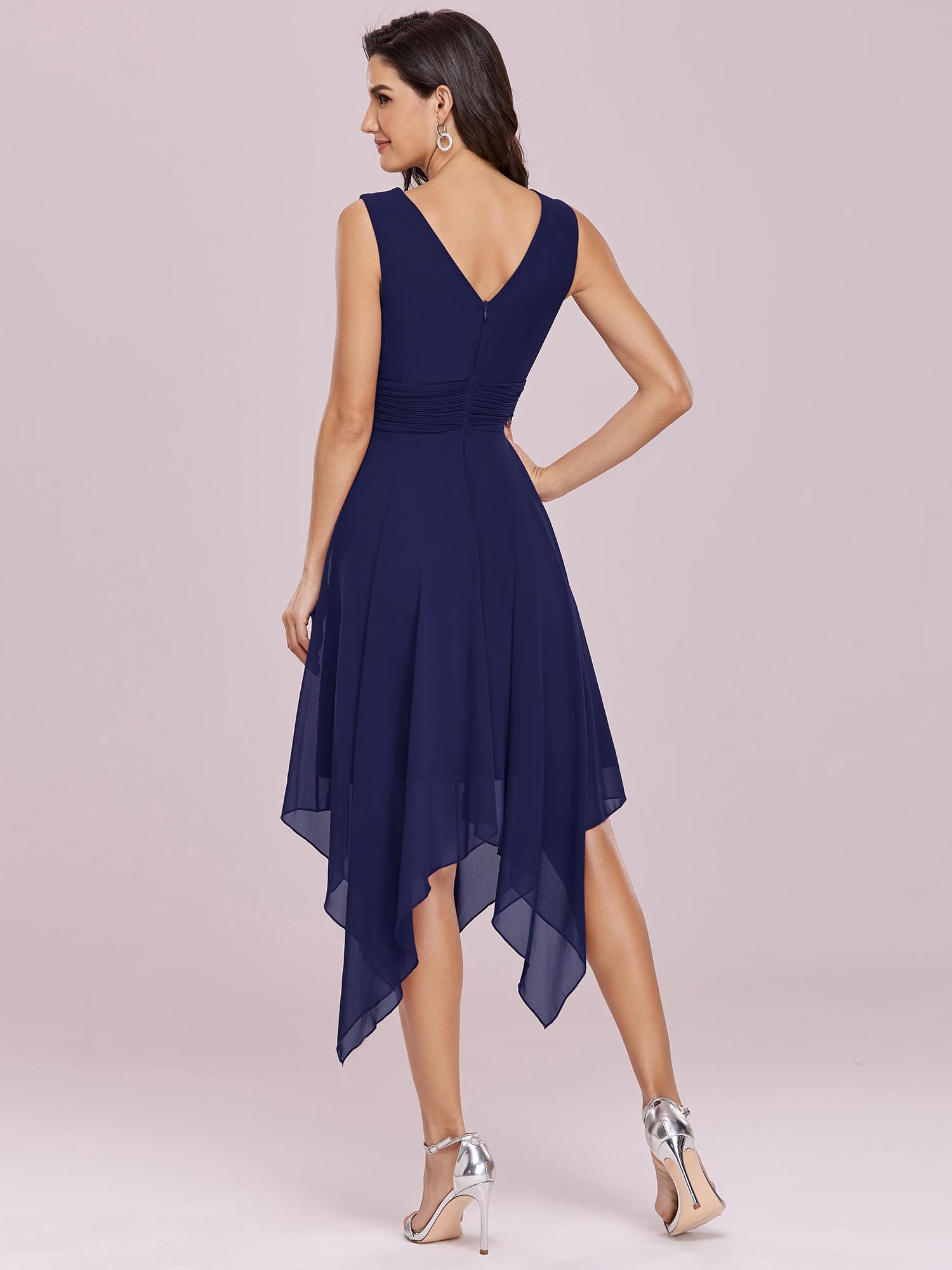 Ever-Pretty Robe de Soirée Longue Femme Asymétrique Col en V en Mousseline de Soie Plissé Classique 3142