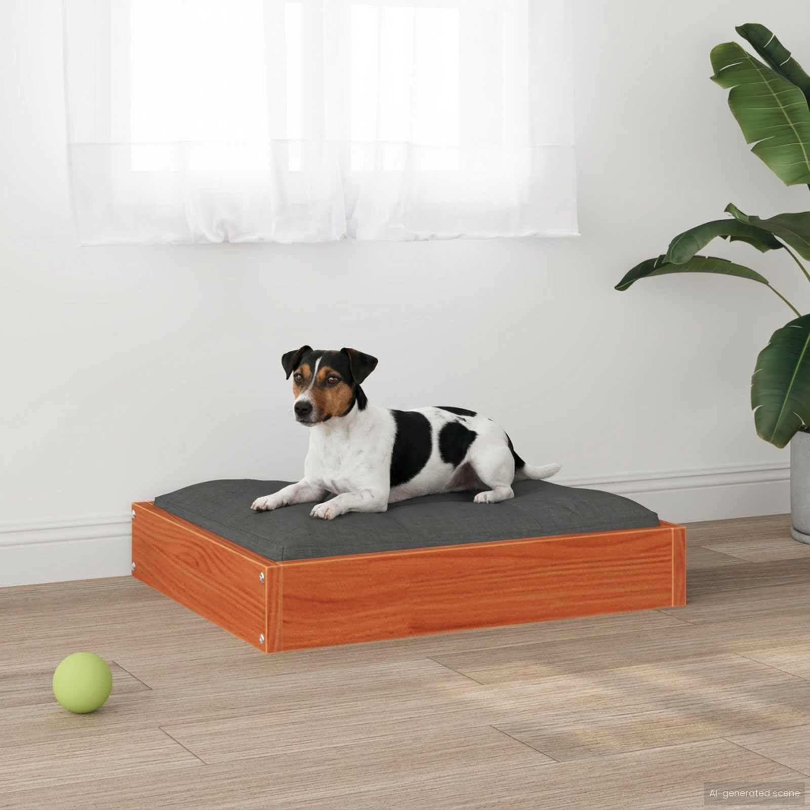 Cuccia per cani in legno massello di pino marrone cerato, 51,5 x 44 x 9 cm, per interni, comodo posto per dormire per animali domestici, con design robusto e accogliente nido per cuccioli
