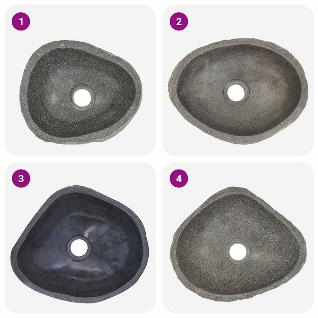 Lavabo ovale in pietra naturale di fiume (29-38) x(24-31) cm, lavello da bagno in pietra naturale con foro di drenaggio da 4,5 cm, superficie lucida facile da pulire,