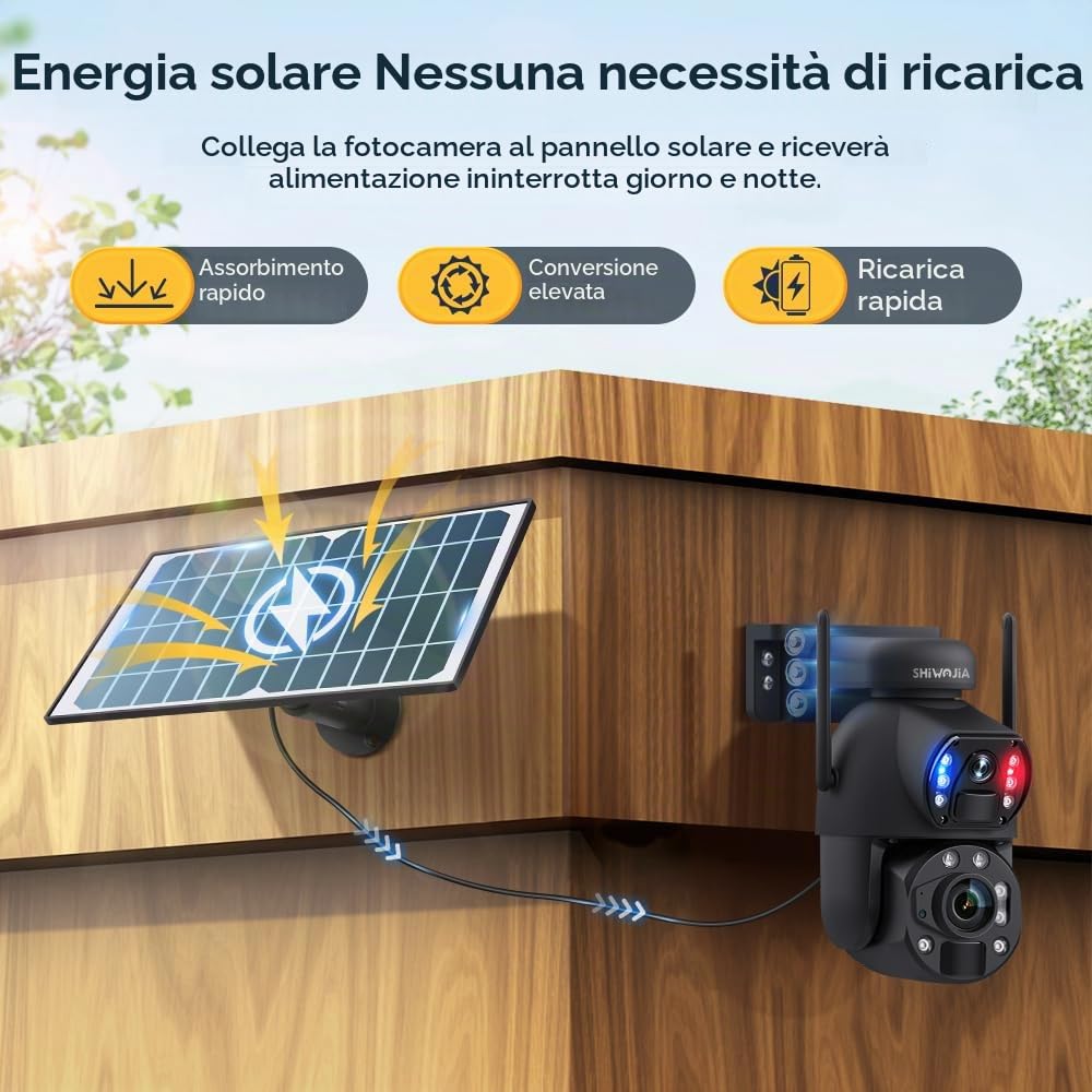 SHIWOJIA Telecamera con Sim 4G da Esterno 50X Zoom 360° PTZ Telecamera da Esterno 4G con Doppia Lente, Visione Notturna a Colori, PIR Rilevamento Intelligente