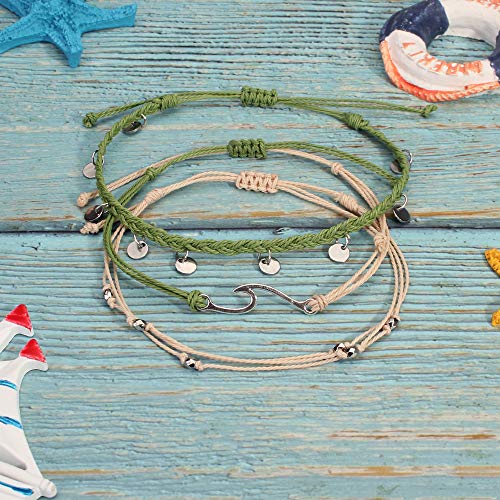 Image of Waterproof String Anklets Cute Beaded Ankle Bracelets Beach Wave Anklet Stainless Steel Coin Boho Ankle Jewelry for Women