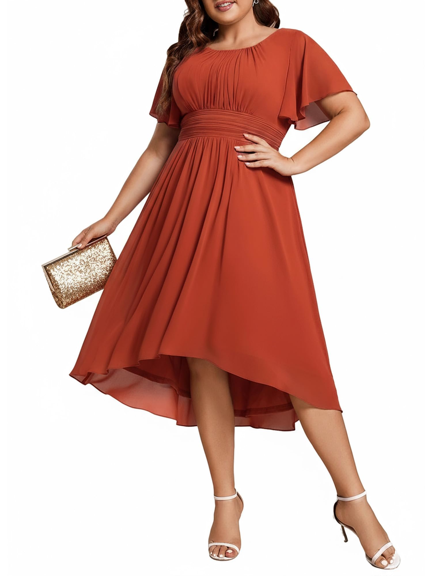 Ever-Pretty Women's Chiffon High Low Plus Size Cocktail Wedding Guest Dress