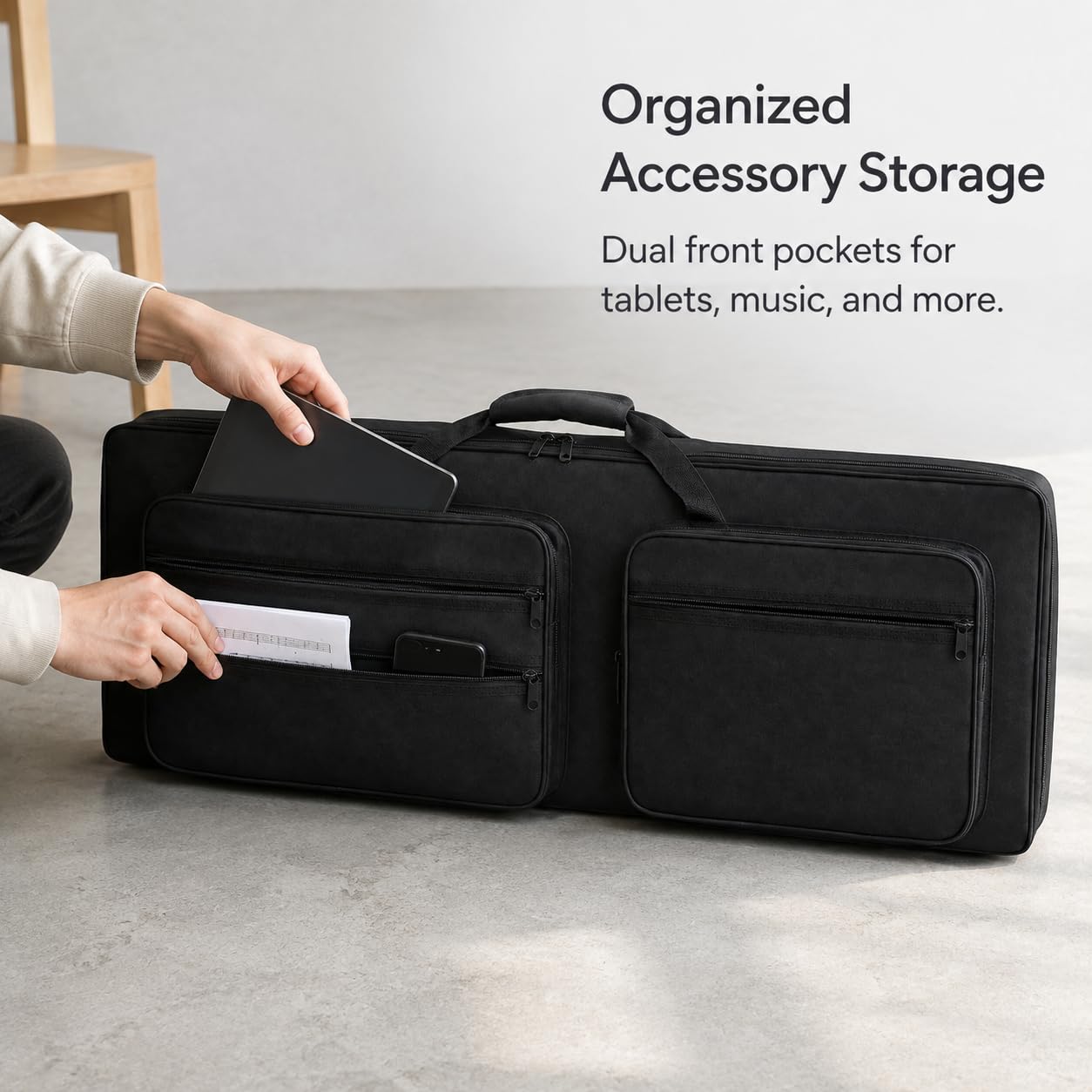 Bolsa Protectora Impermeable para Teclado con Espuma Interior Gruesa Que Absorbe Impactos y Evita Danos con Tejido Exterior Resistente al Agua y, 61 teclas, pequeño, 94x33x12cm