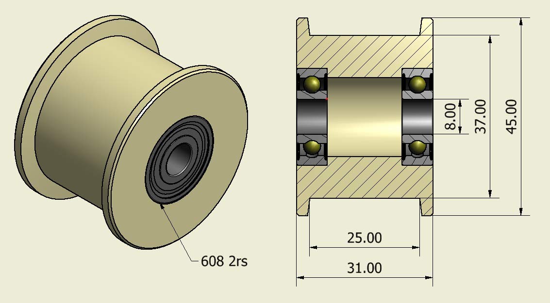 4 Stück Nylon Gurtspanner 45 mm Ø 25 mm Nut 8 mm Lager exakt in der EU gefertigt (45-25-8)