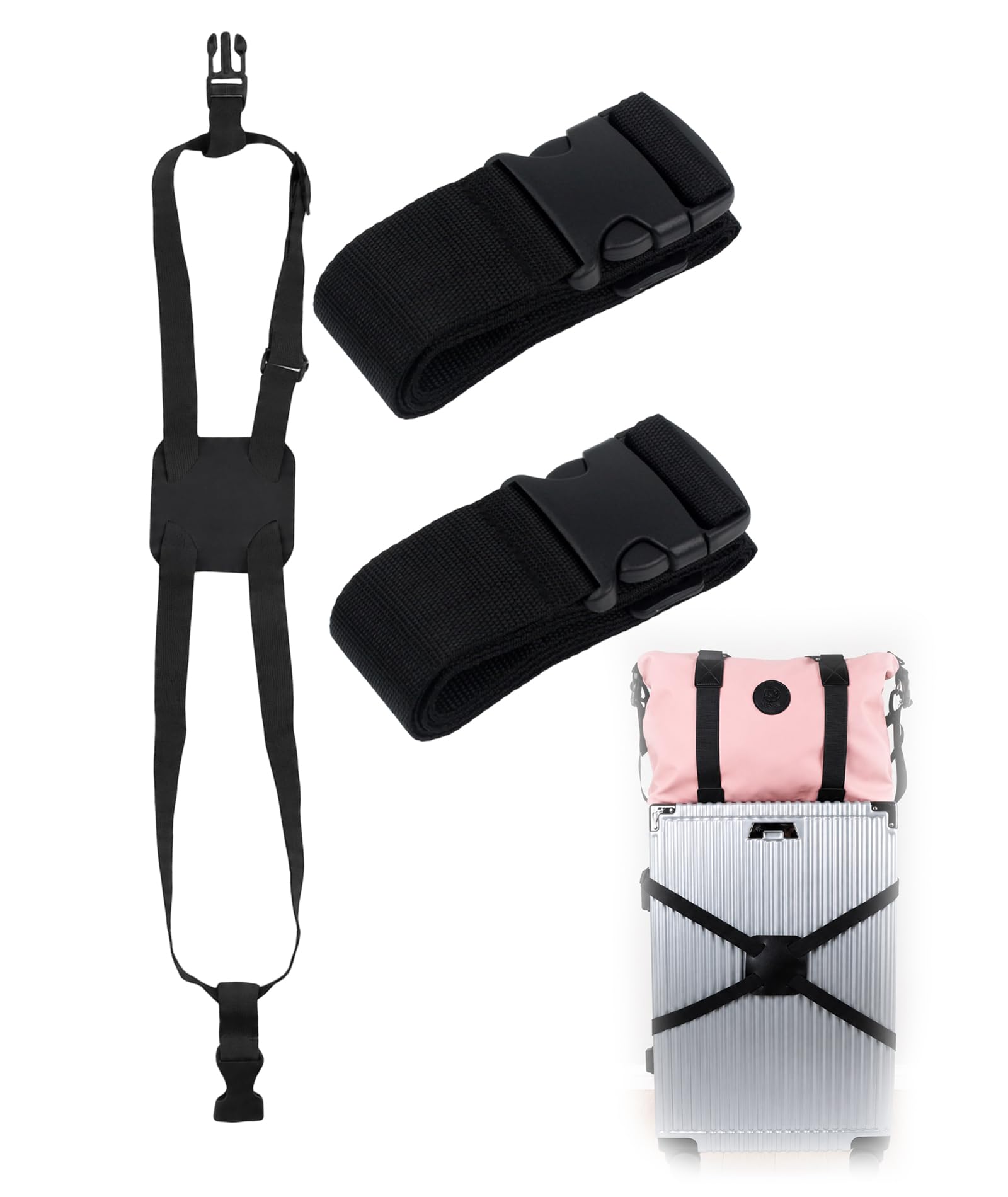 3 pcs luggage straps for suitcases, adjustable luggage straps for suitcases, secure multiple luggage pieces during transit, attach extra bags to main luggage