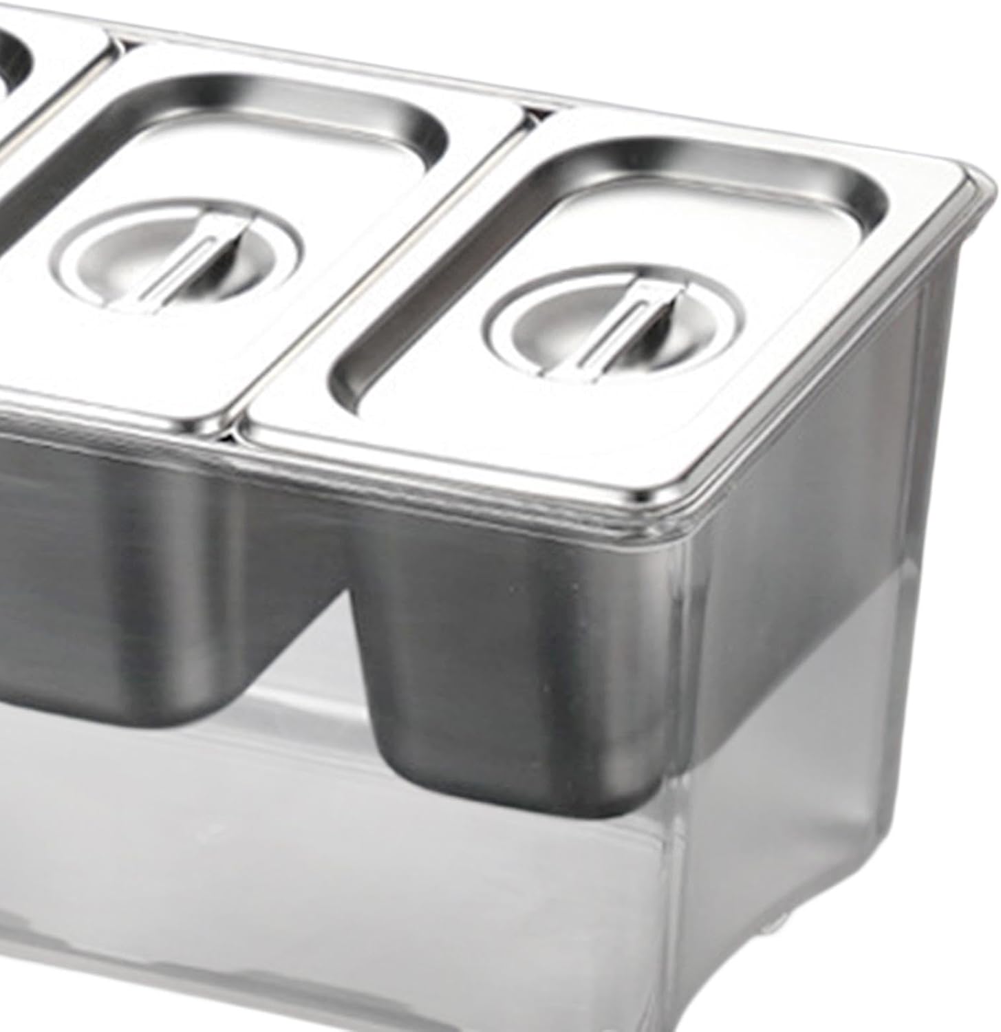 Chilled Condiment Server Tray Seasoning Organizer Box with Containers Commercial Jams Box, 3 compartments