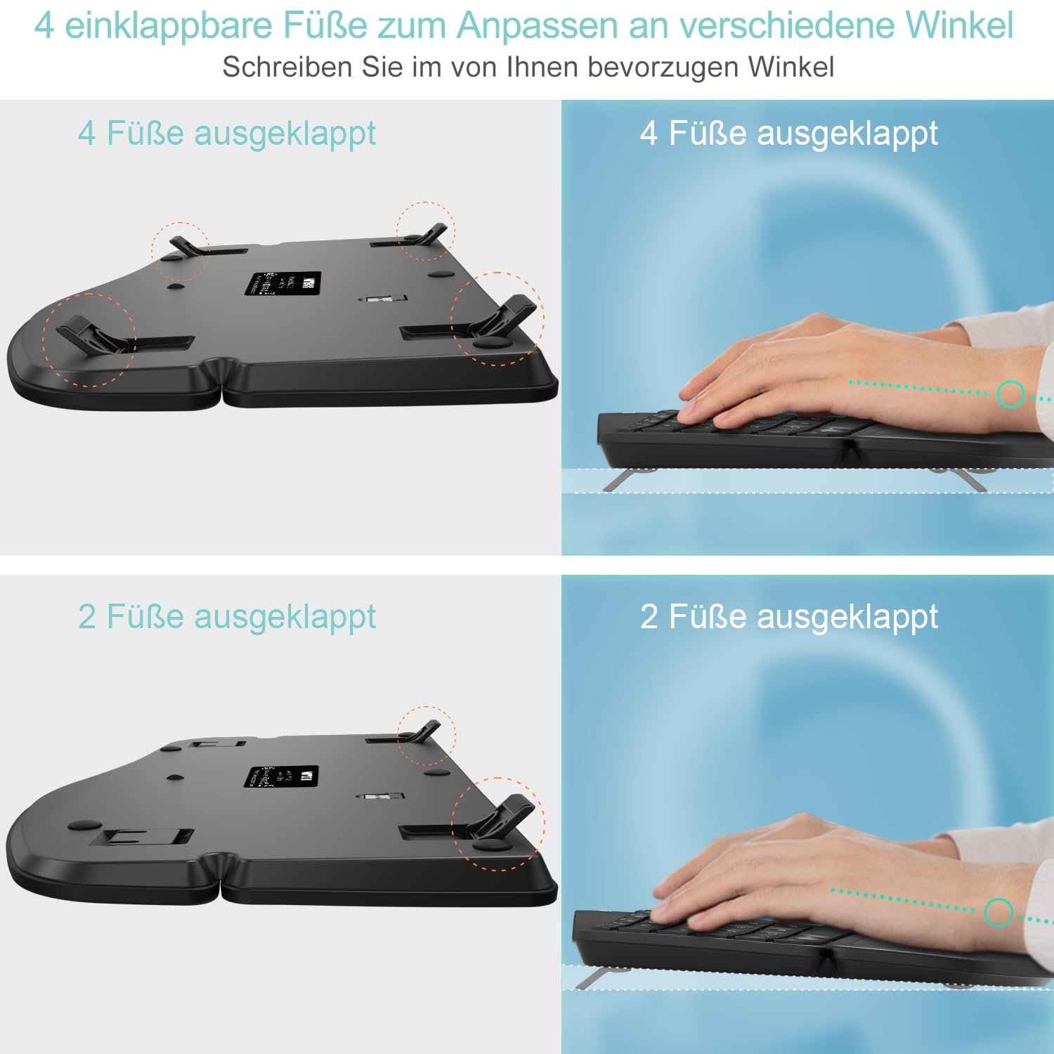 Arteck ergonomisches Split Tastatur mit gepolsterter Handgelenkauflage, 2.4G USB Kabellose Komfortables Split Keyboard mit natürlicher Ergonomie, für Windowscomputer und Laptops