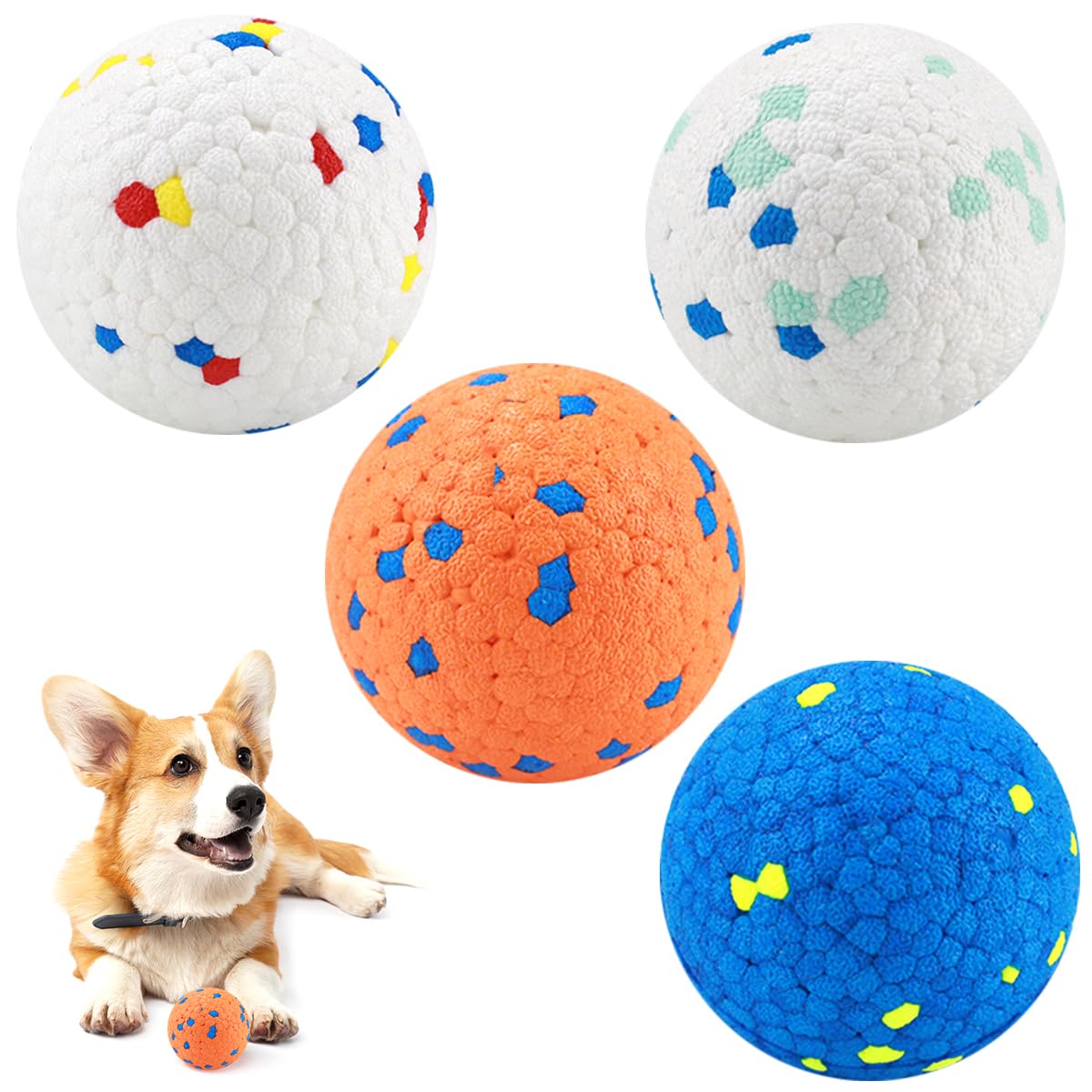 Toivize Pelota Perro, Paquete de 4 Pelotas de Juguete para Perros Juguetes Indestructibles para Perros Pelotas para Masticar Agresión Pelotas de Juguete para Perros Pequeños y Medianos