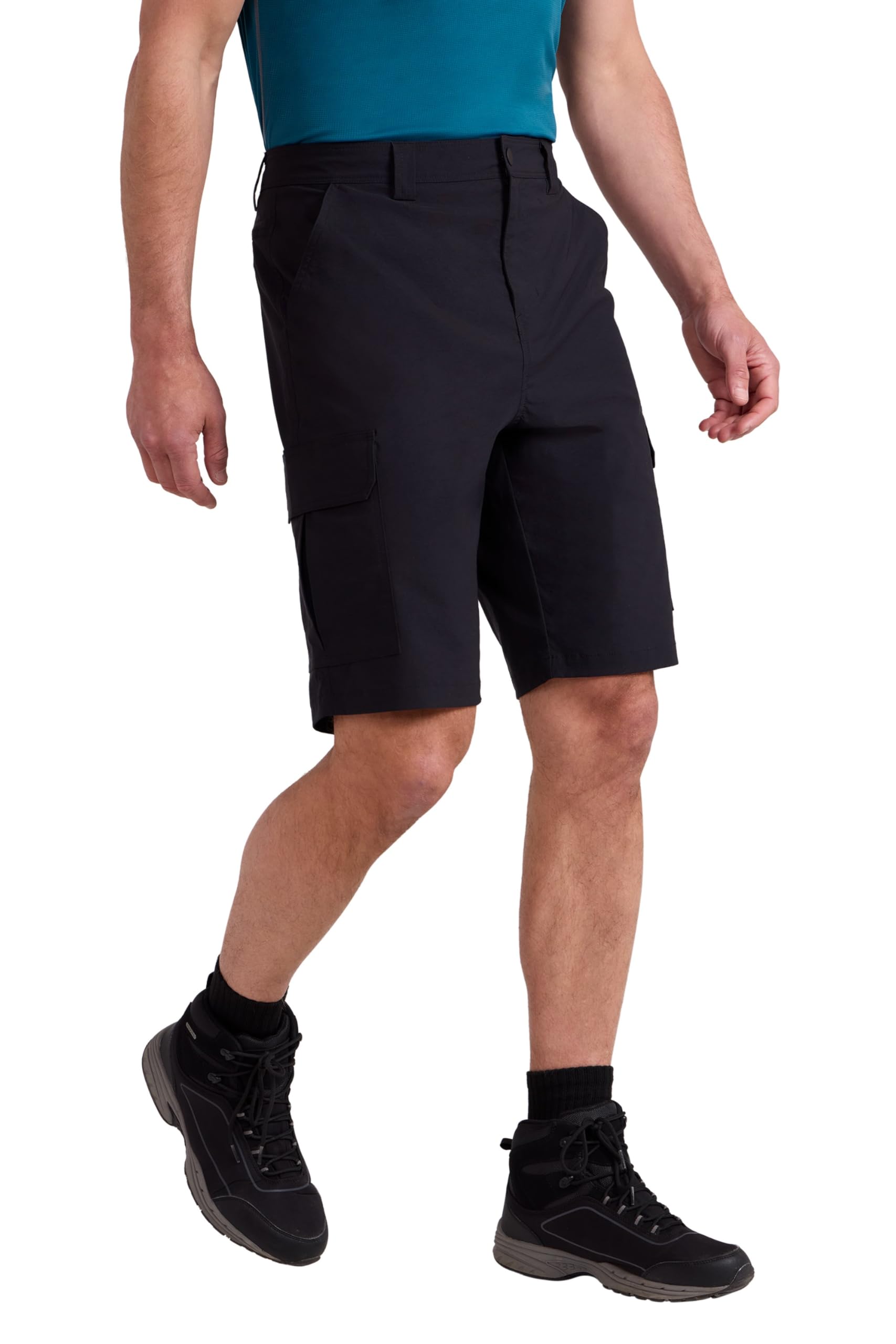 Mountain Warehouse Men's Black Delta Cargo Stretch Short - Stretchy, Uv Protect & Quick Dry Short Pants, Multi Pockets - Spring Summer, Beach, Walking, Hiking, Outdoors W42