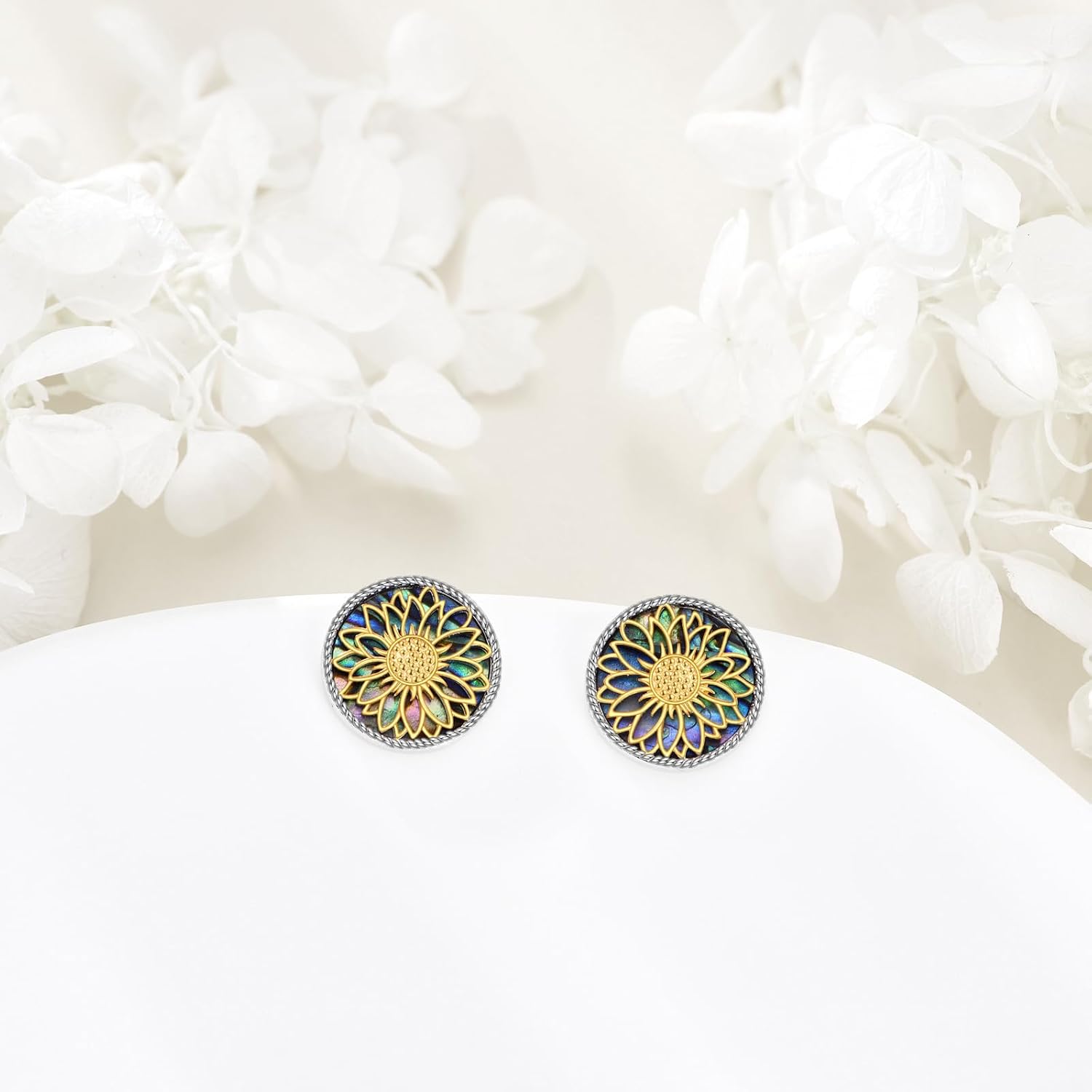 VONALA Sunflower Earrings 925 Sterling Silver Abalone Sunflower Stud Earrings Flower Jewelry Gifts for Women - Image 3