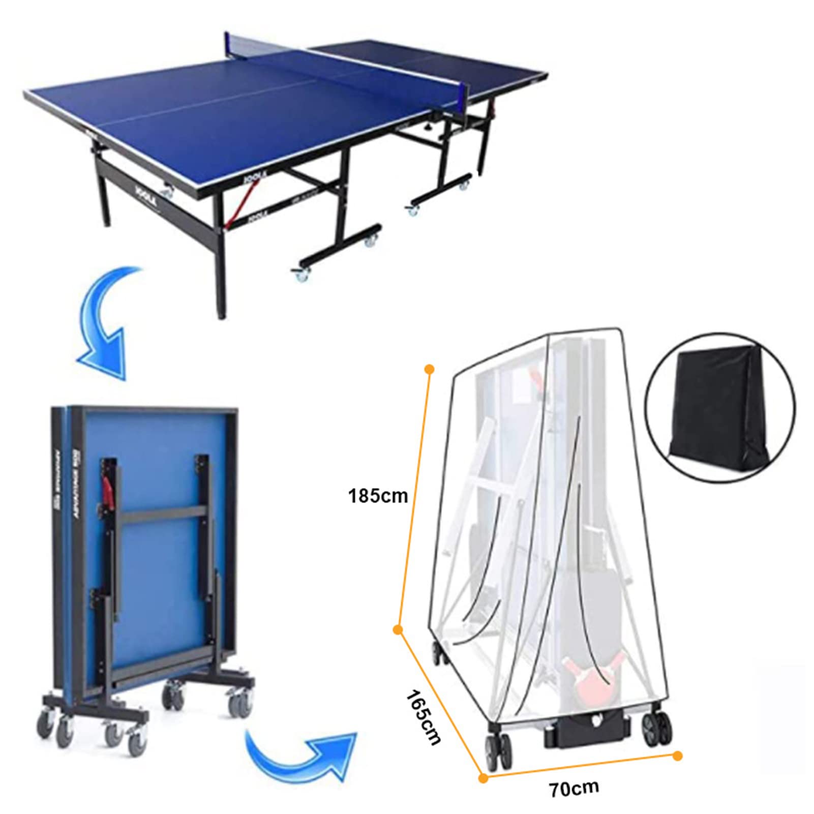 Copertura per tavolo da ping pong, pieghevole per attività all'aperto, tessuto Oxford 210D per tutte le condizioni atmosferiche, impermeabile, antipolvere, grigio, 165 x 70 x 185 cm