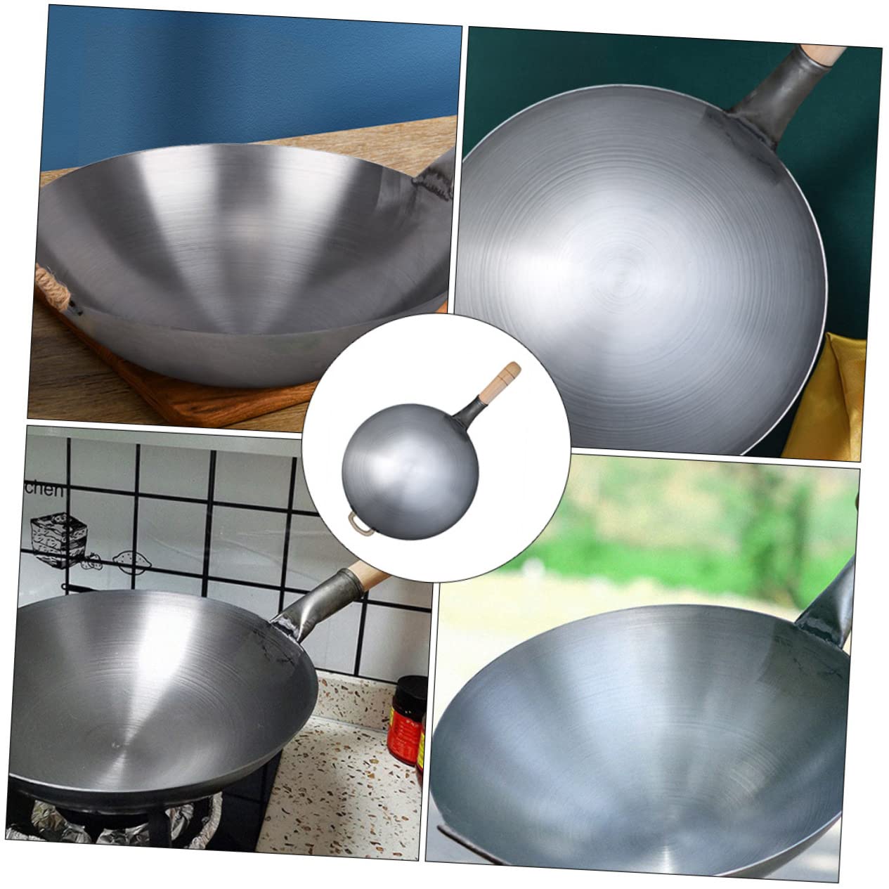 SOIMISS Wok für Zuhause mit Holzgriff aus Eisen Antihaftbeschichtet für Gasherd Geeignet Robuster Topf zum Braten für Bbq