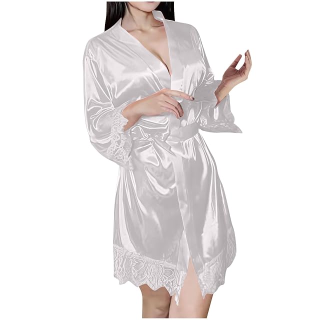 Womens Silk Robes Short Lace Bathrobe Sexy Bride Robes Wedding Party Kimono Robes Valentines Lingerie Nightgowns