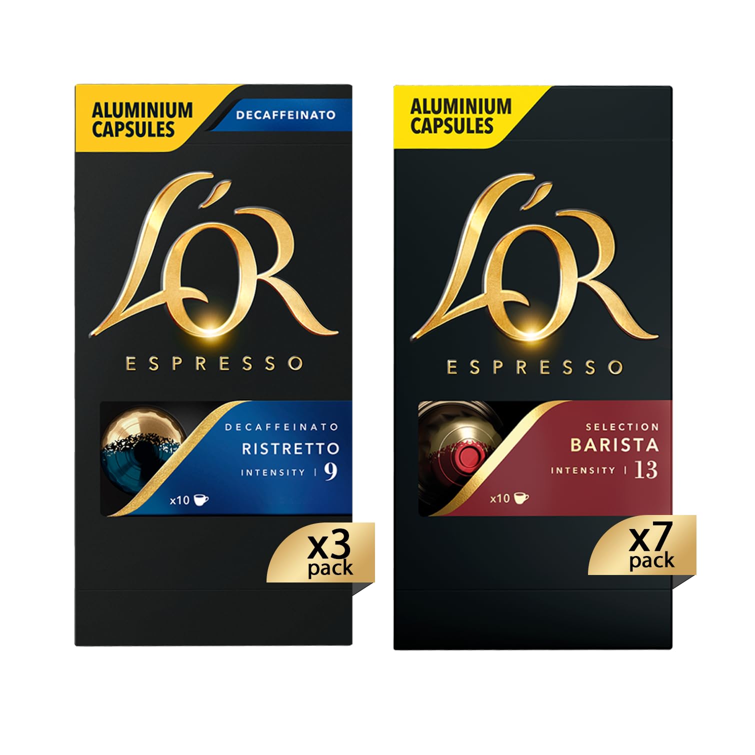 L'Or Capsule Espresso - 100 Capsule - 70 Barista 30 Decaffeinato Ristretto | 10 confezioni da 10, Miscele assortite, in Alluminio, Compatibili con macchine Nespresso®* Original