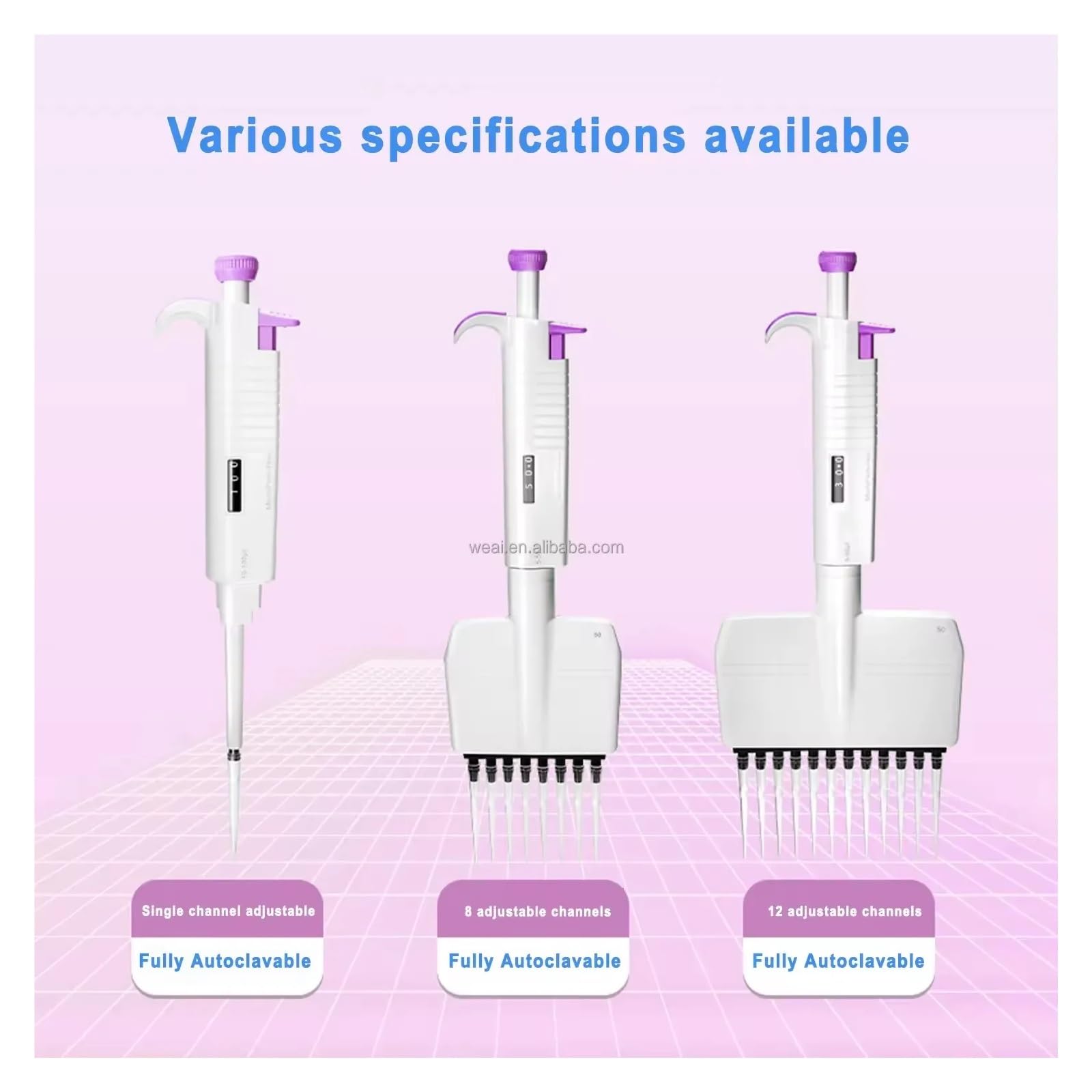 Pipeta ajustable de 12/8 canales Pipeta manual totalmente autoclavable Pipeta multicanal for laboratorio químico escolar(12 channel 0.5-10ul)