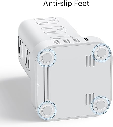 Miniatura 7 de PD - Protector de sobretensiones USB C de 20 W, mini regleta de alimentación de torre de viaje de 12 CA 4 USB con puertos USB, protección de