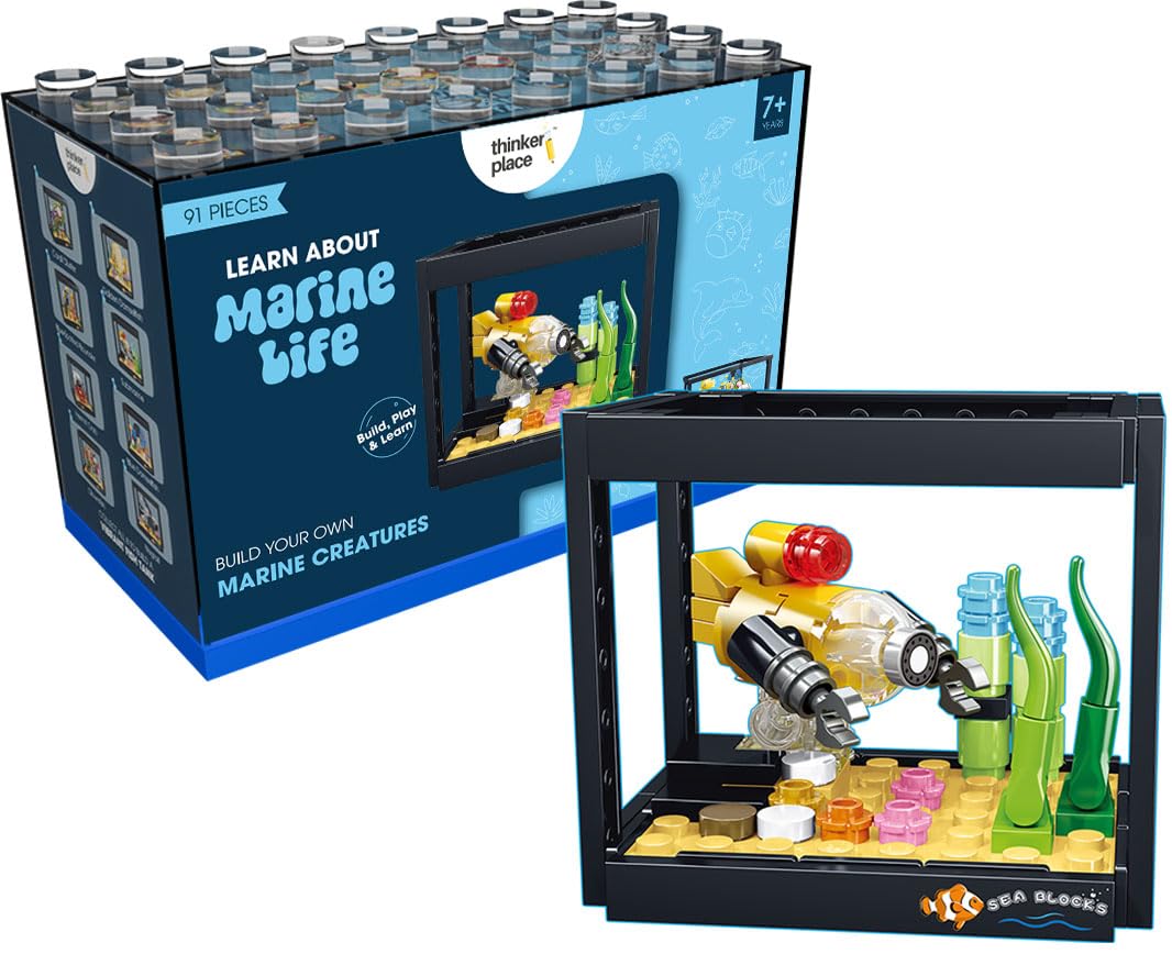 ThinkerPlace 8-in-1 Dream Ocean Fish Tank Submarine (91 Pieces) | Learn About Marine Life | Building Block Set for Kids Age 6+ | STEM Educational Toy | Build, Collect & Create a Big Fish Tank-image-2