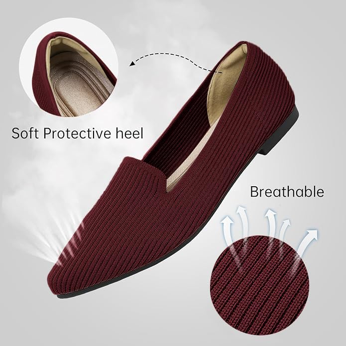 Image of TINGRISE Women's Flats Shoes Pointed Toe Knit Washable Ballet Comfortable Dressy Work Flat