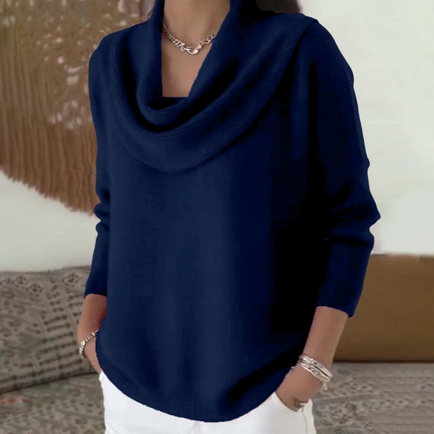 Women's Cowl Neck Sweater Lightweight Long Sleeve Sweaters Casual Loose Fit Basic Knit Pullover Tops Jumper - Image 6